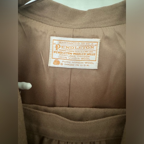VTG Pendleton 1970s Set Tan Wool Long Sleeve Button Breasted Blazer + Skirt 8 - Picture 6 of 16